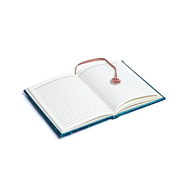 Blue Floral Velvet Notebook — 20x15 cm