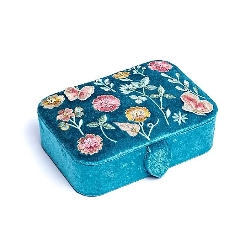 Blue Floral Velvet Jewellery & Tarot Box