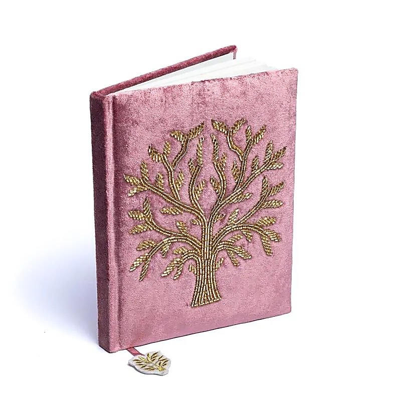Pink Tree of Life Velvet Notebook — 20x15 cm