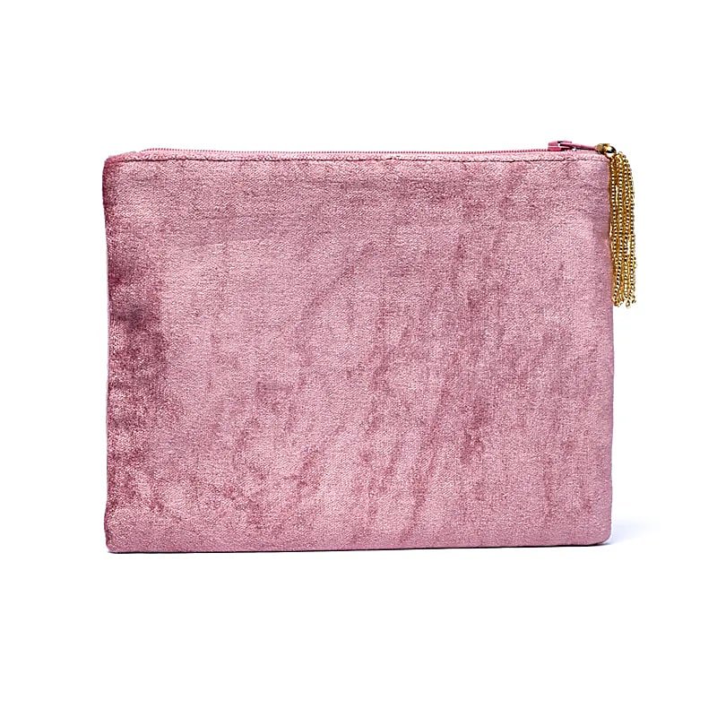 Pink Tree of Life Velvet Zip Pouch — 20x15 cm