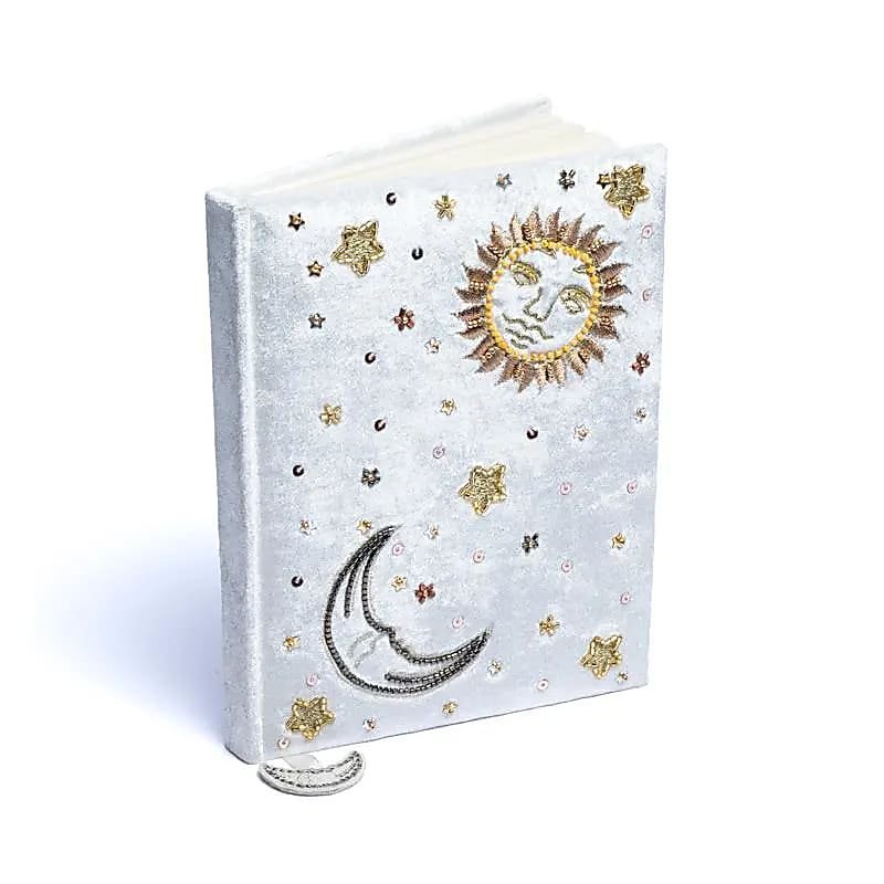 White Sun & Moon Velvet Notebook — 20x15 cm