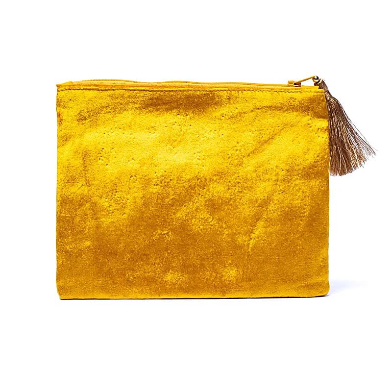 Yellow Sun Velvet Zip Pouch — 20x15 cm