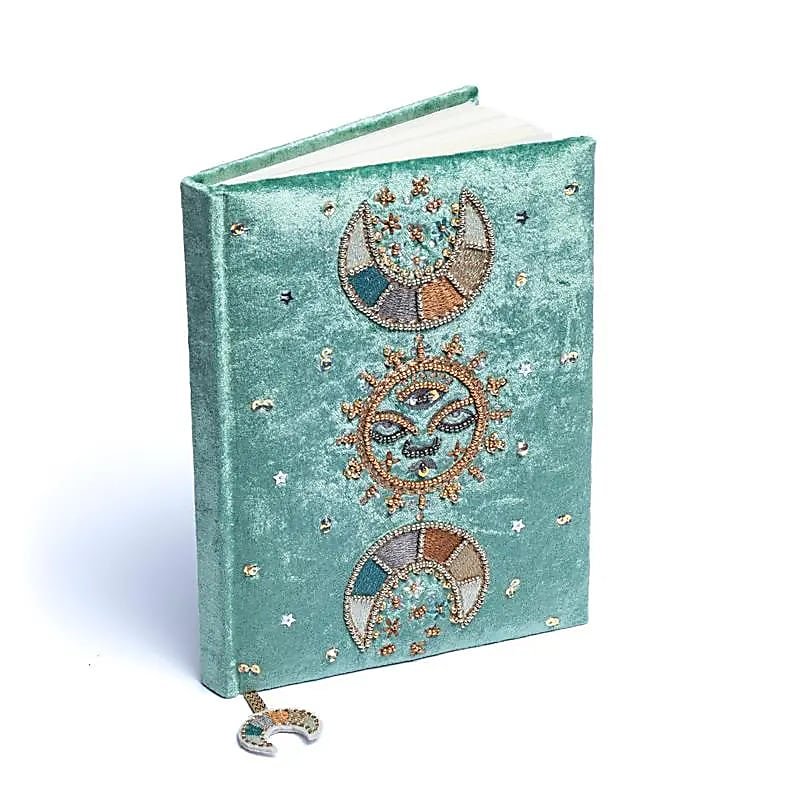 Mint Moon Phase Velvet Notebook — 20x15 cm