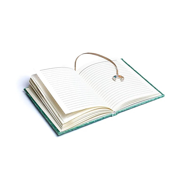 Mint Moon Phase Velvet Notebook — 20x15 cm