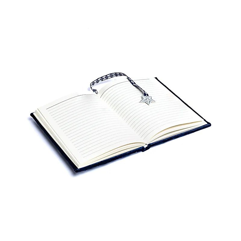 Dark Blue Moon & Stars Velvet Notebook — 20x15 cm