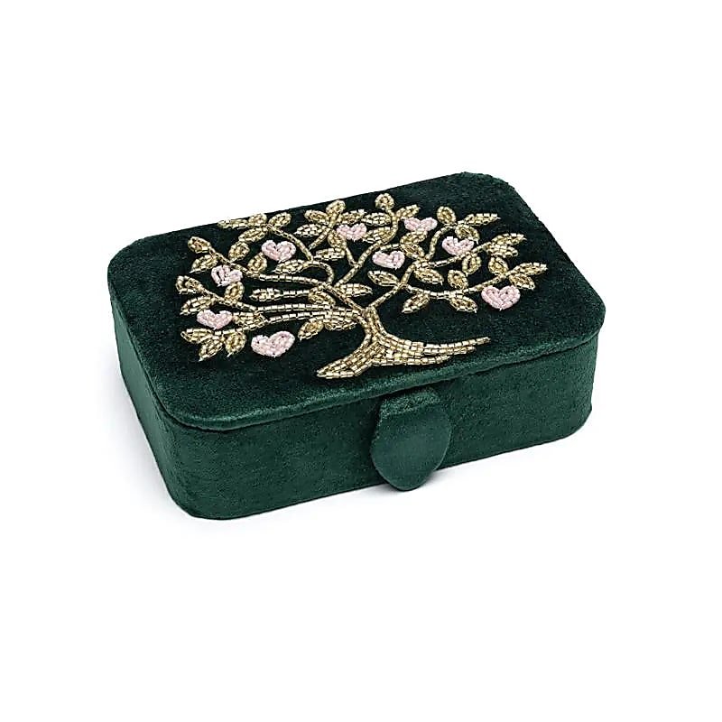 Green Tree of Life Velvet Jewellery & Tarot Box