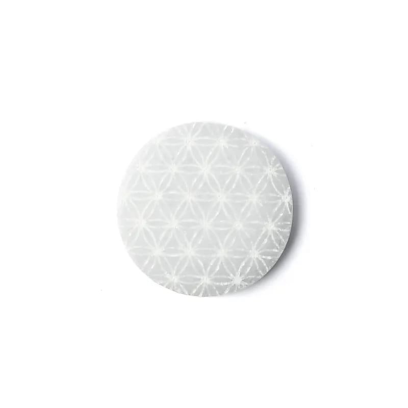 Selenit-Ladeplatte mit Blume des Lebens – 8 cm