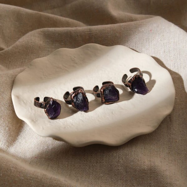 Amethyst Adjustable Ring – Antique Bronze Tone
