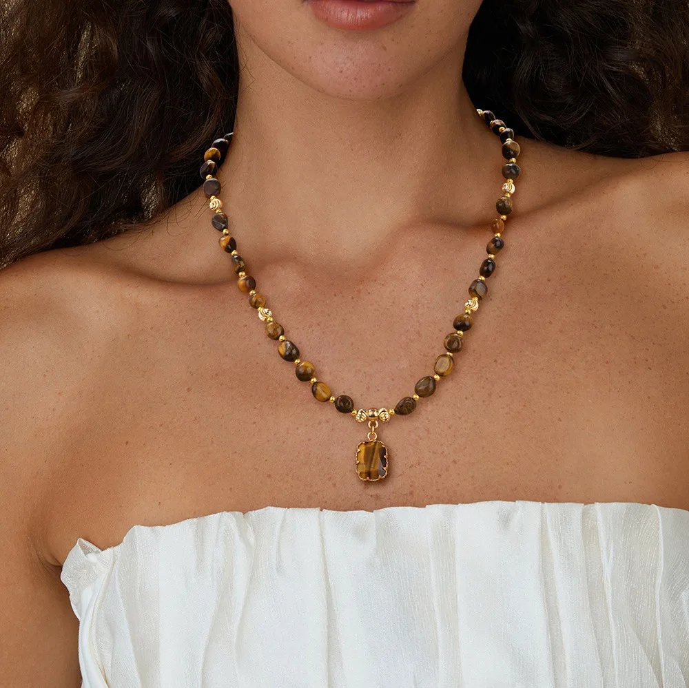 Amethyst & Tiger’s Eye Beaded Pendant Necklace
